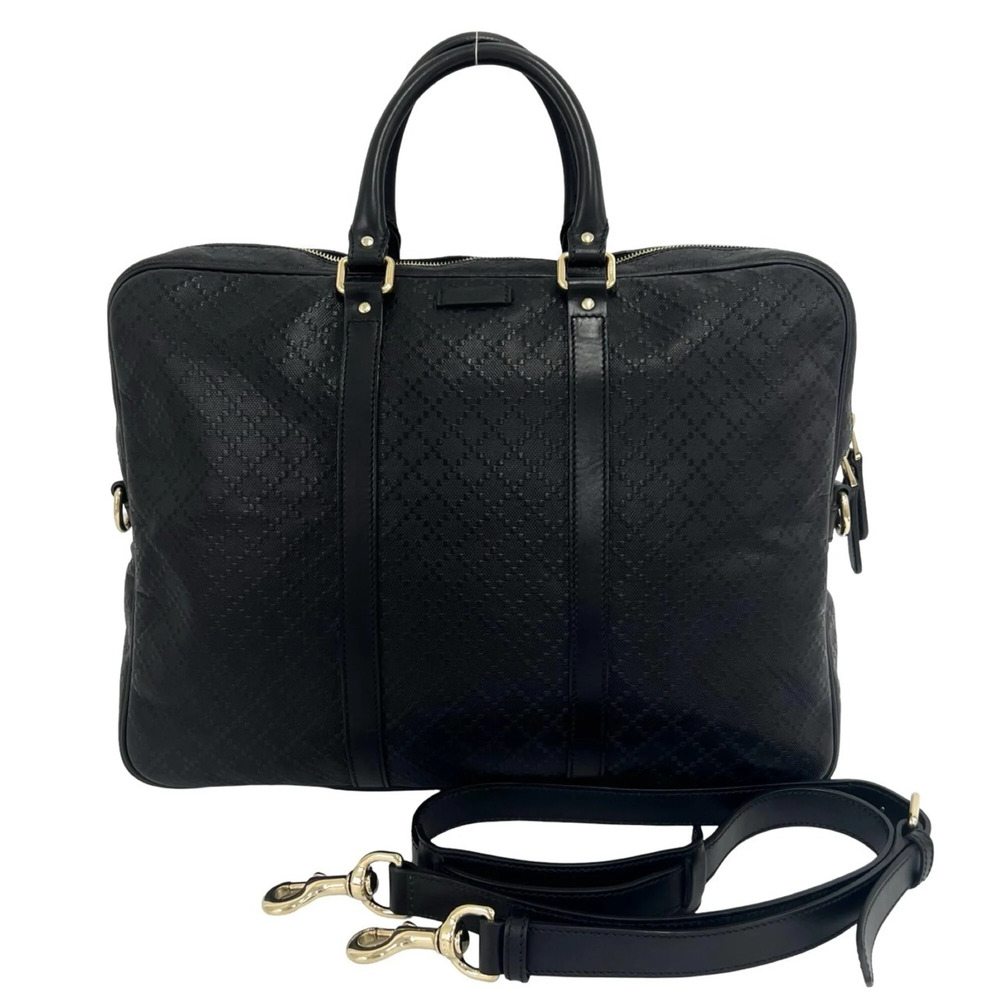 GUCCI Diamante Logo Leather 2-Way Business Bag Briefcase Shoulder Black 28413
